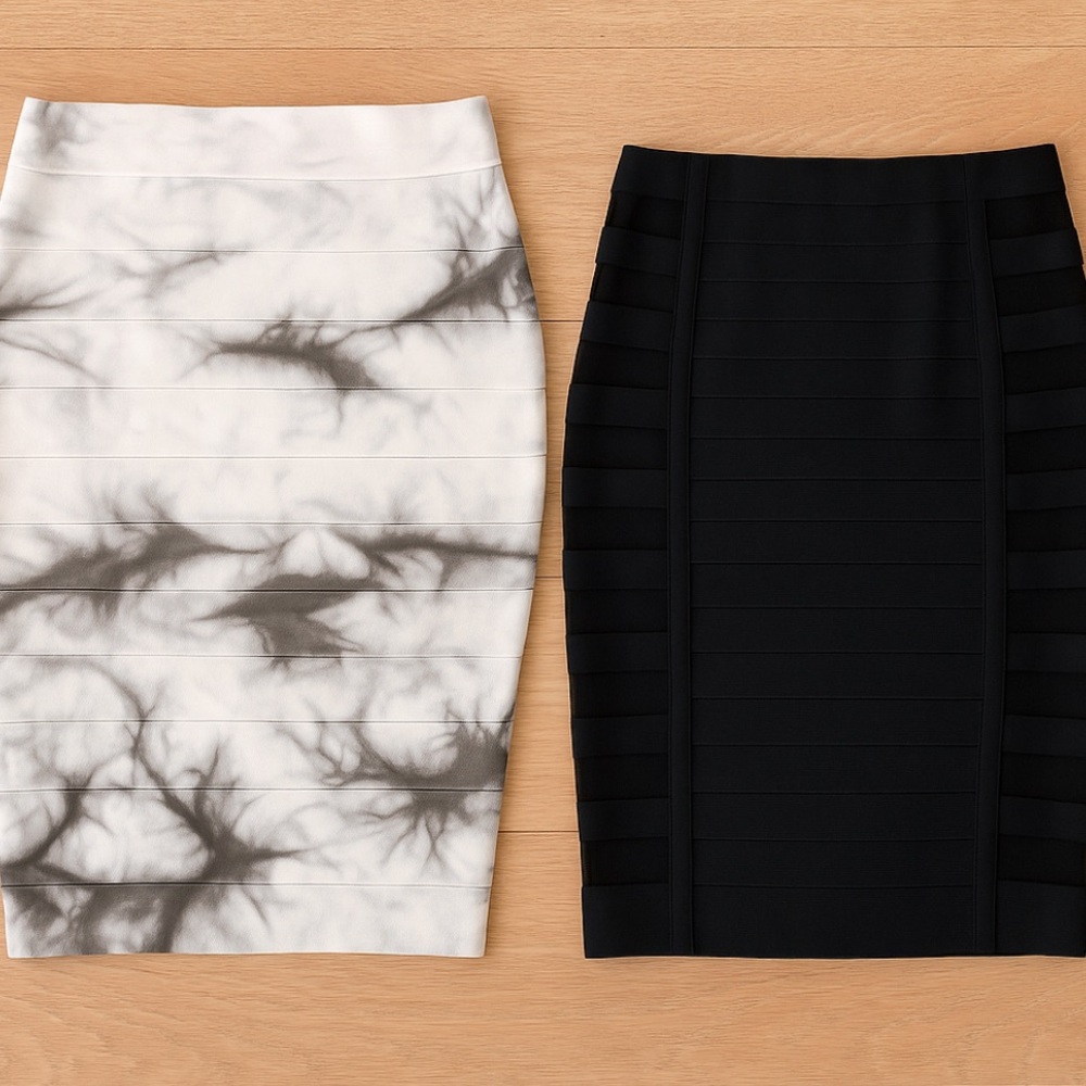 Bebe Stylish Gray and White Women's Skirt & Akira black pencil skirt